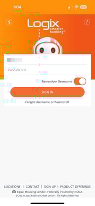 Log in screen